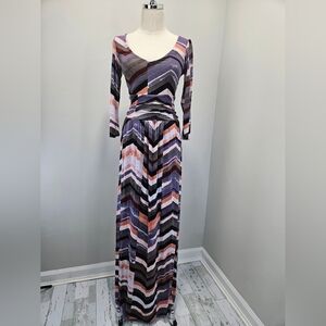 Maeve Womens Maxi Dress XSmall Novela Chevron Knit Stretch Lined Pockets